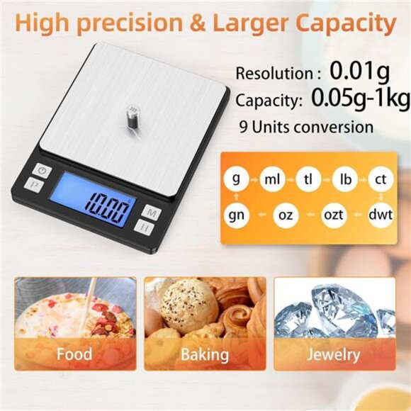 0.01g/1kg Upgraded Small Digital Scale, USB Rechargeable, with Larger - Picture 2 of 8